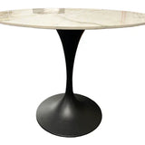 Bentley 90cm Gold Ceramic Marble Round Dining Table With Black Base