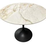 Bentley 90cm Gold Ceramic Marble Round Dining Table With Black Base