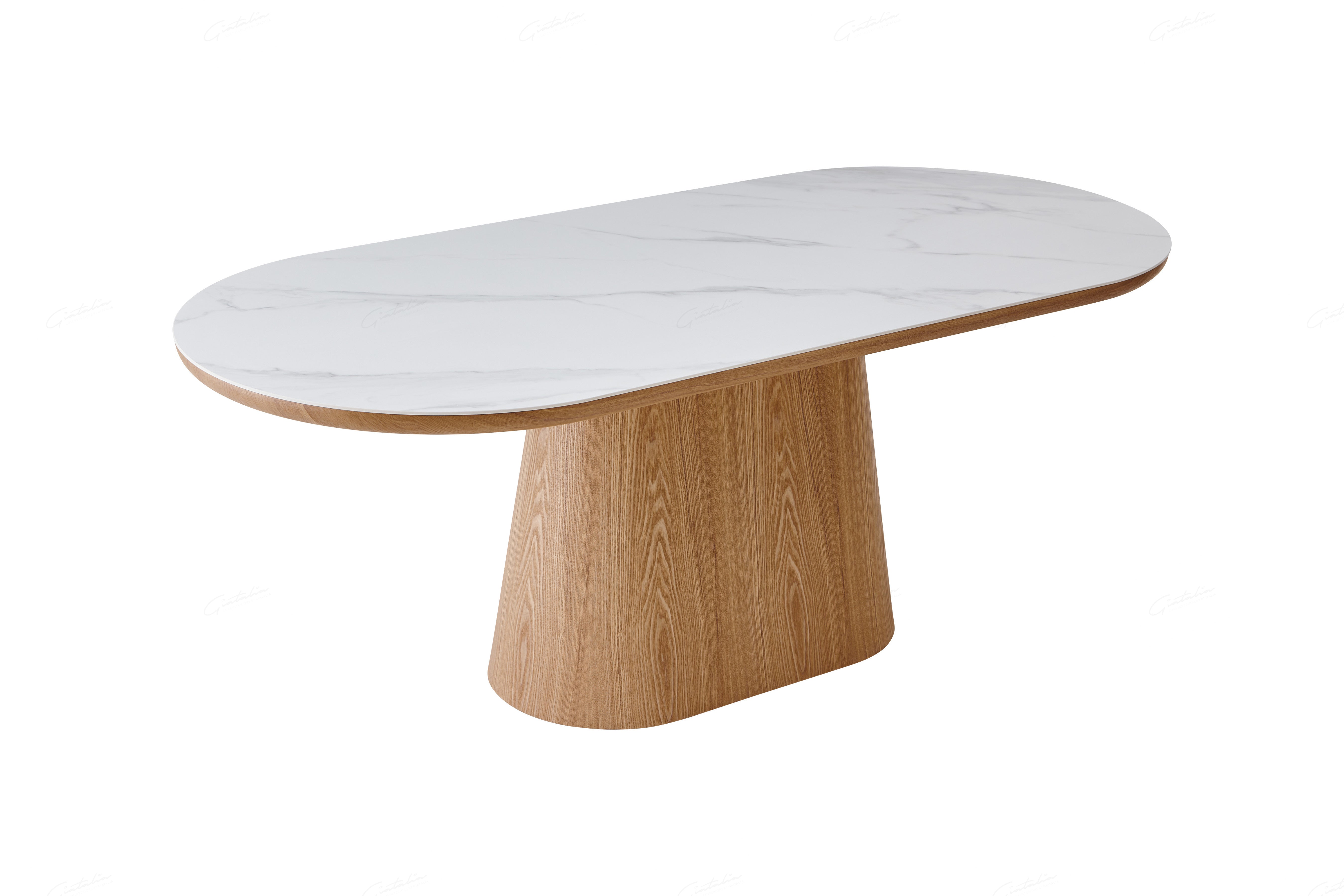 Bianca 200cm Oval Beech & White Ceramic Marble Dining Table