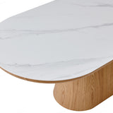 Bianca 200cm Oval Beech & White Ceramic Marble Dining Table
