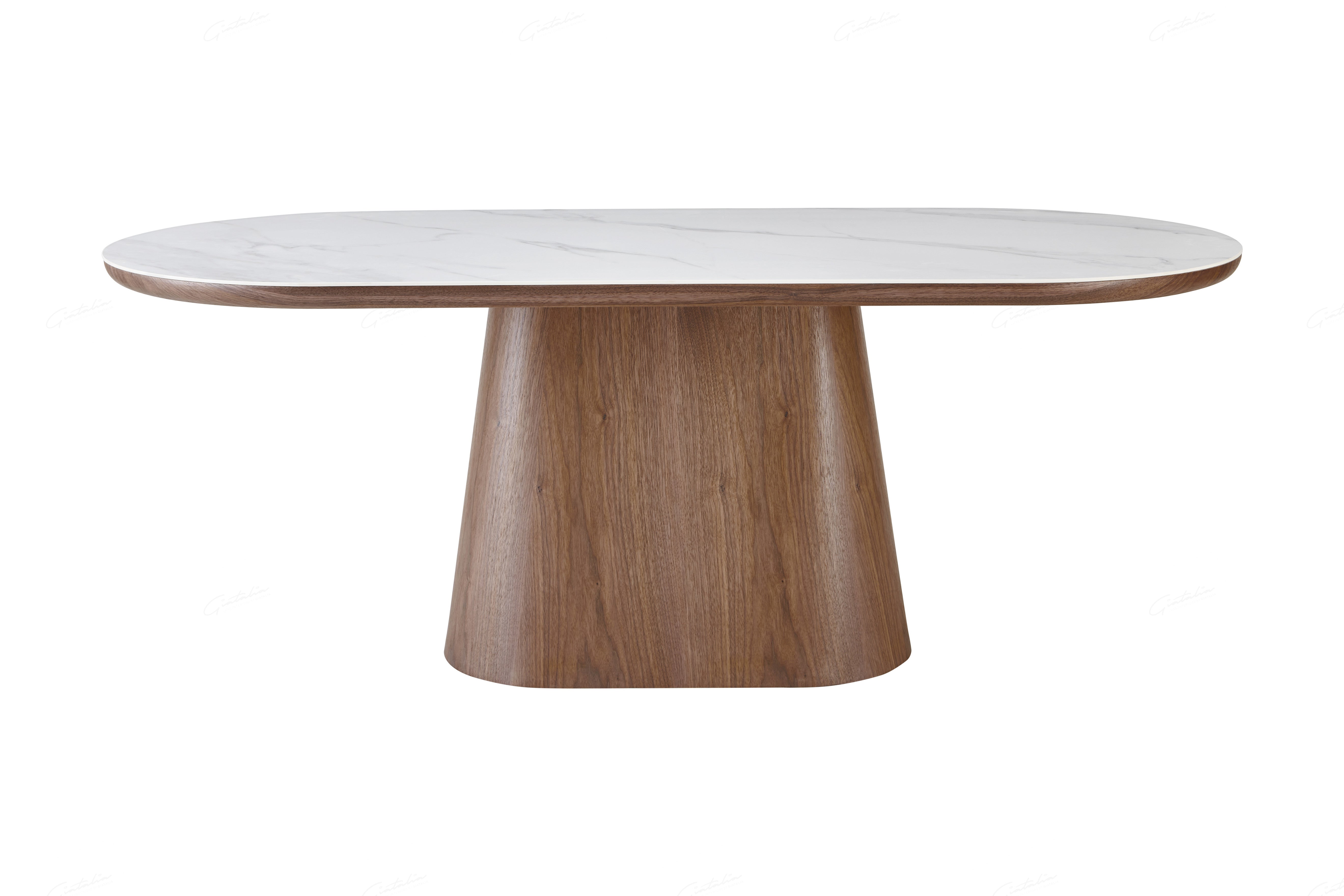 Bianca 200cm Oval Walnut & White Ceramic Marble Dining Table