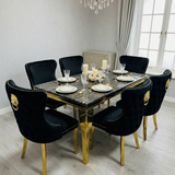 Elina 160cm Gold Marble Dining Table with Valentino Gold Chairs