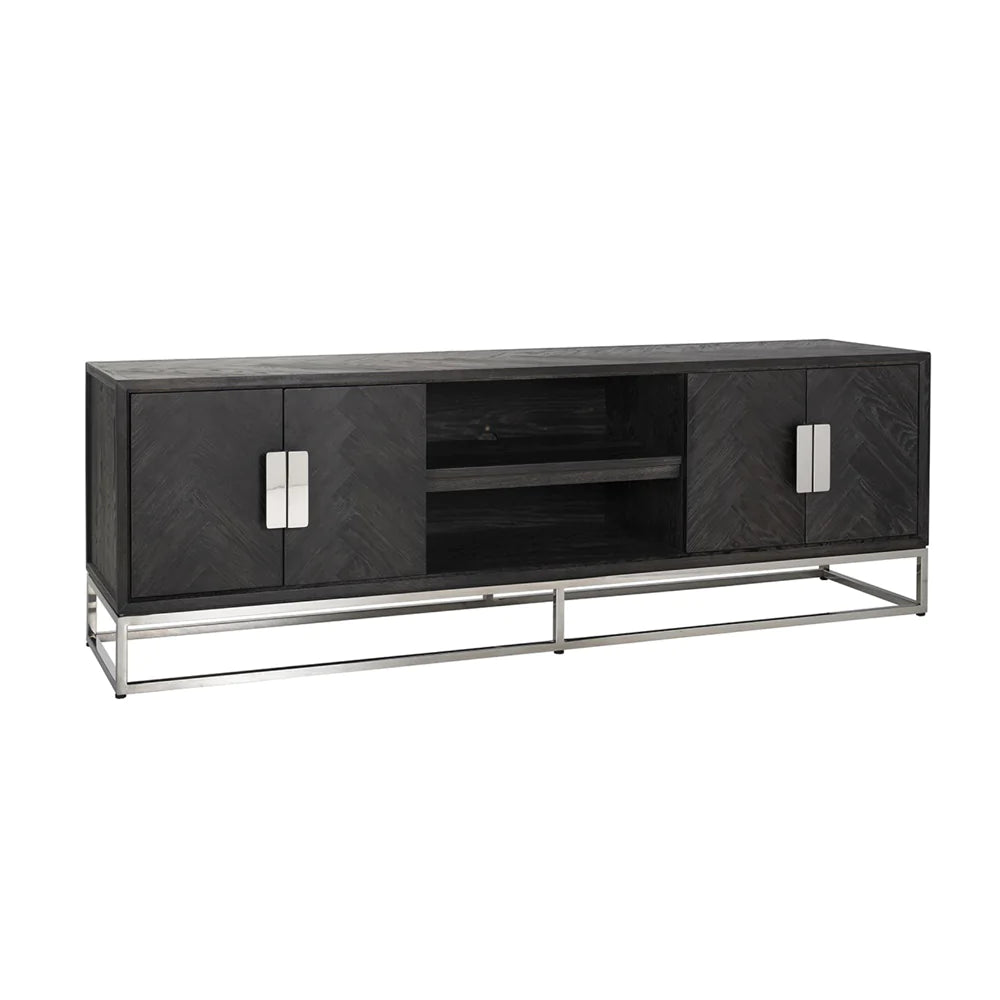 Blackbone Black Oak and Silver 4 Door TV Unit - 220cm-Belmont Interiors