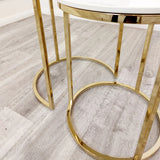 Cato Nest of 2 Tall Gold End Tables with Polar White Sintered Stone Tops-Esme Furnishings