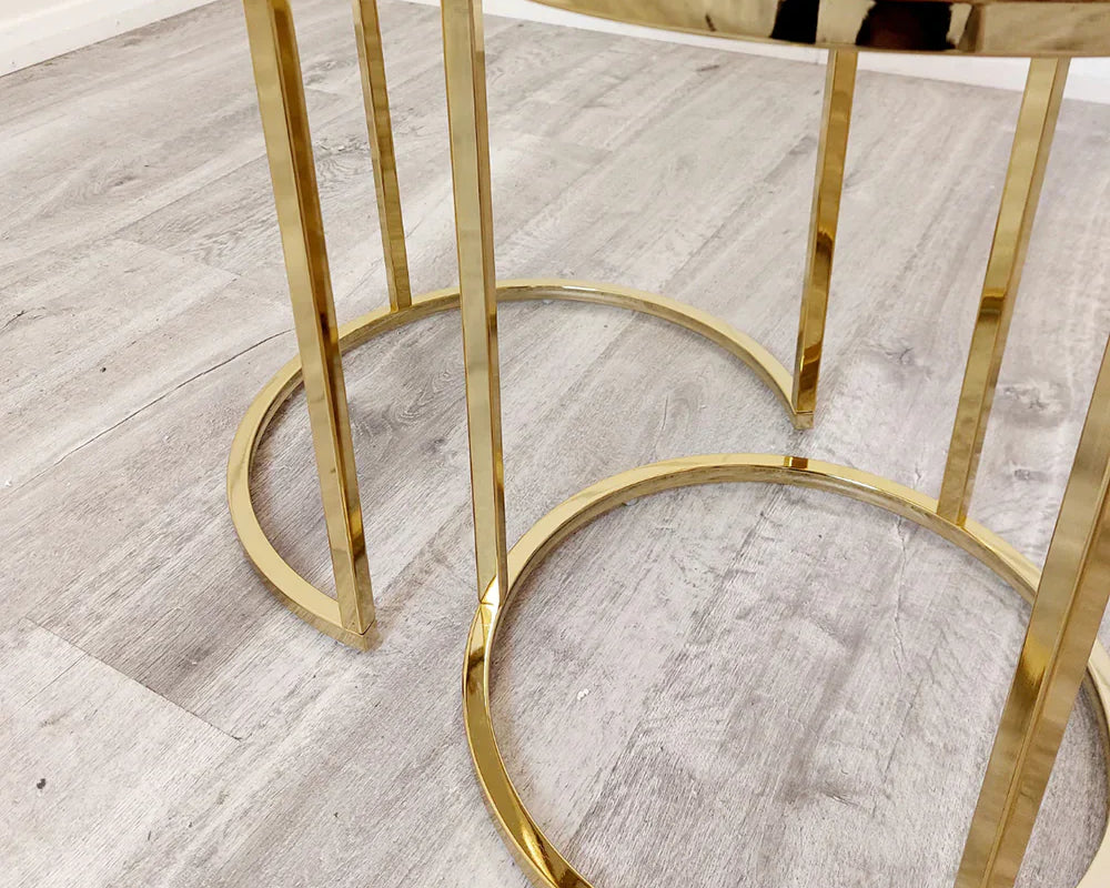 Cato Nest of 2 Tall Gold End Tables with Polar White Sintered Stone Tops-Esme Furnishings