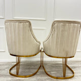 Louis Gold Marble Dining Table With Carlton Cream/Gold Velvet Dining Chairs