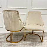 Louis Marble & Gold Dining Table With Carlton Cream/Gold Velvet Chairs