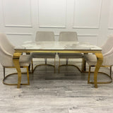 Louis Gold Marble Dining Table With Carlton Cream/Gold Velvet Dining Chairs