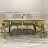 Louis Marble & Gold Dining Table With Carlton Cream/Gold Velvet Chairs