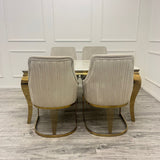 Louis Gold Marble Dining Table With Carlton Cream/Gold Velvet Dining Chairs