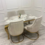 Louis Marble & Gold Dining Table With Carlton Cream/Gold Velvet Chairs