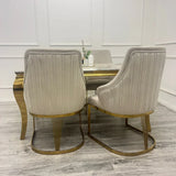 Louis Marble & Gold Dining Table With Carlton Cream/Gold Velvet Chairs
