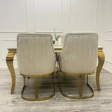 Louis Marble & Gold Dining Table With Carlton Cream/Gold Velvet Chairs