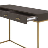 DI Designs Hampton Antique Brass & Brown Faux Shagreen Console Table