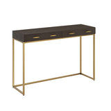 DI Designs Hampton Antique Brass & Brown Faux Shagreen Console Table