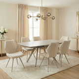 Cambridge 120-180cm Beige Ceramic Stone Swivel Extending Marble Dining Table