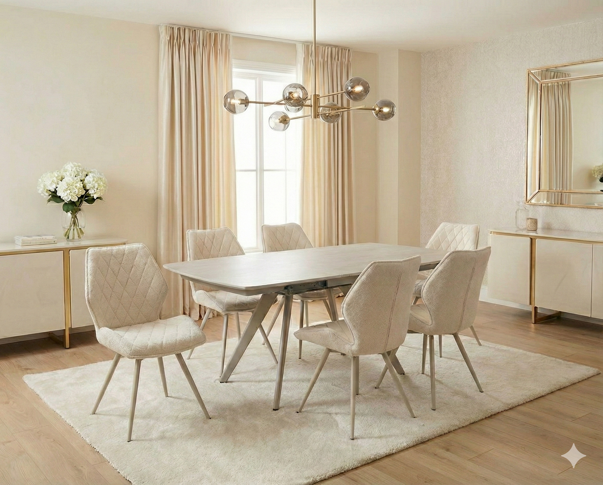 Cambridge 120-180cm Beige Ceramic Stone Swivel Extending Marble Dining Table