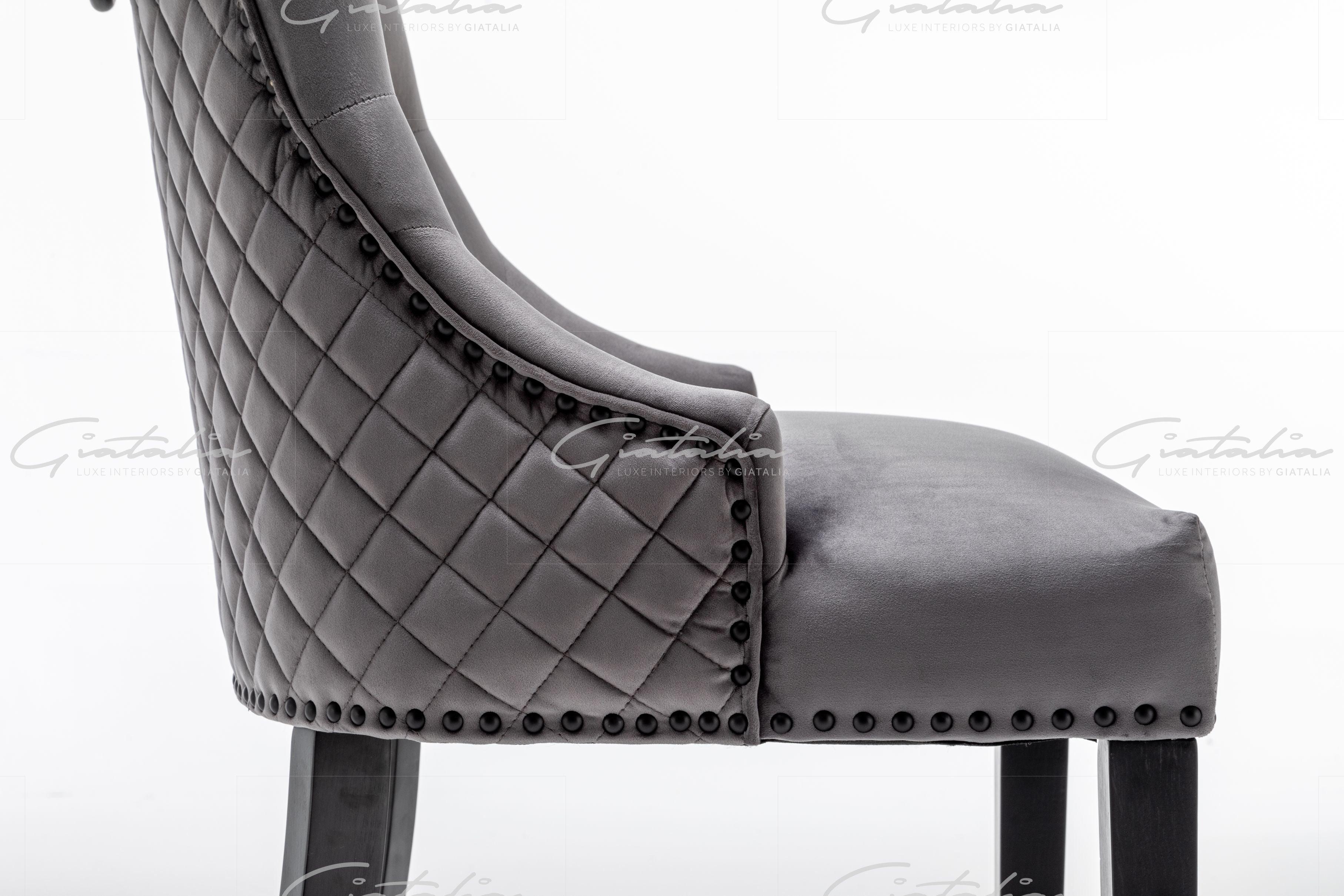 Cambridge Dark Grey French Plush Velvet Quilted Back Ring Dining Chair-Esme Furnishings