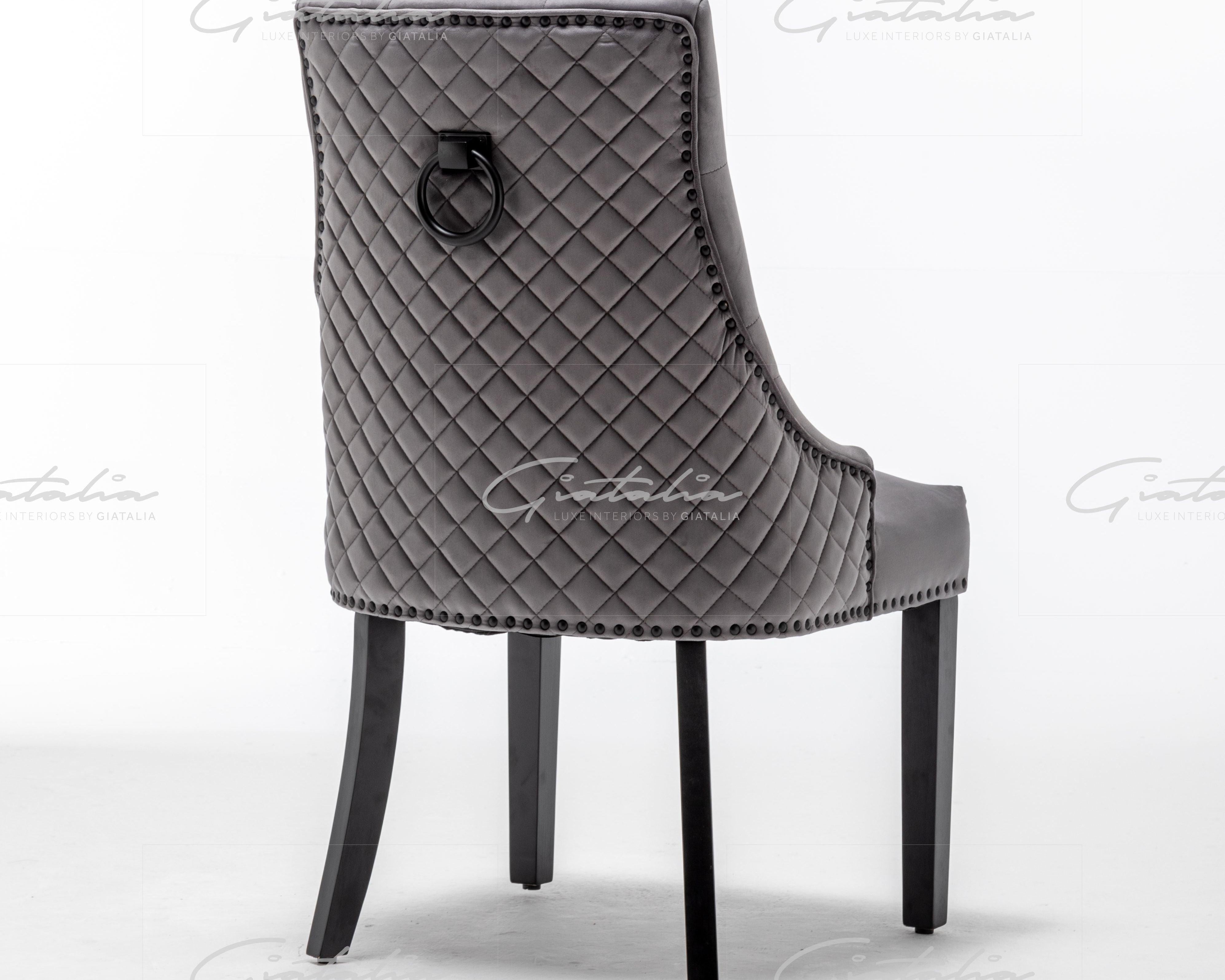 Cambridge Dark Grey French Plush Velvet Quilted Back Ring Dining Chair-Esme Furnishings