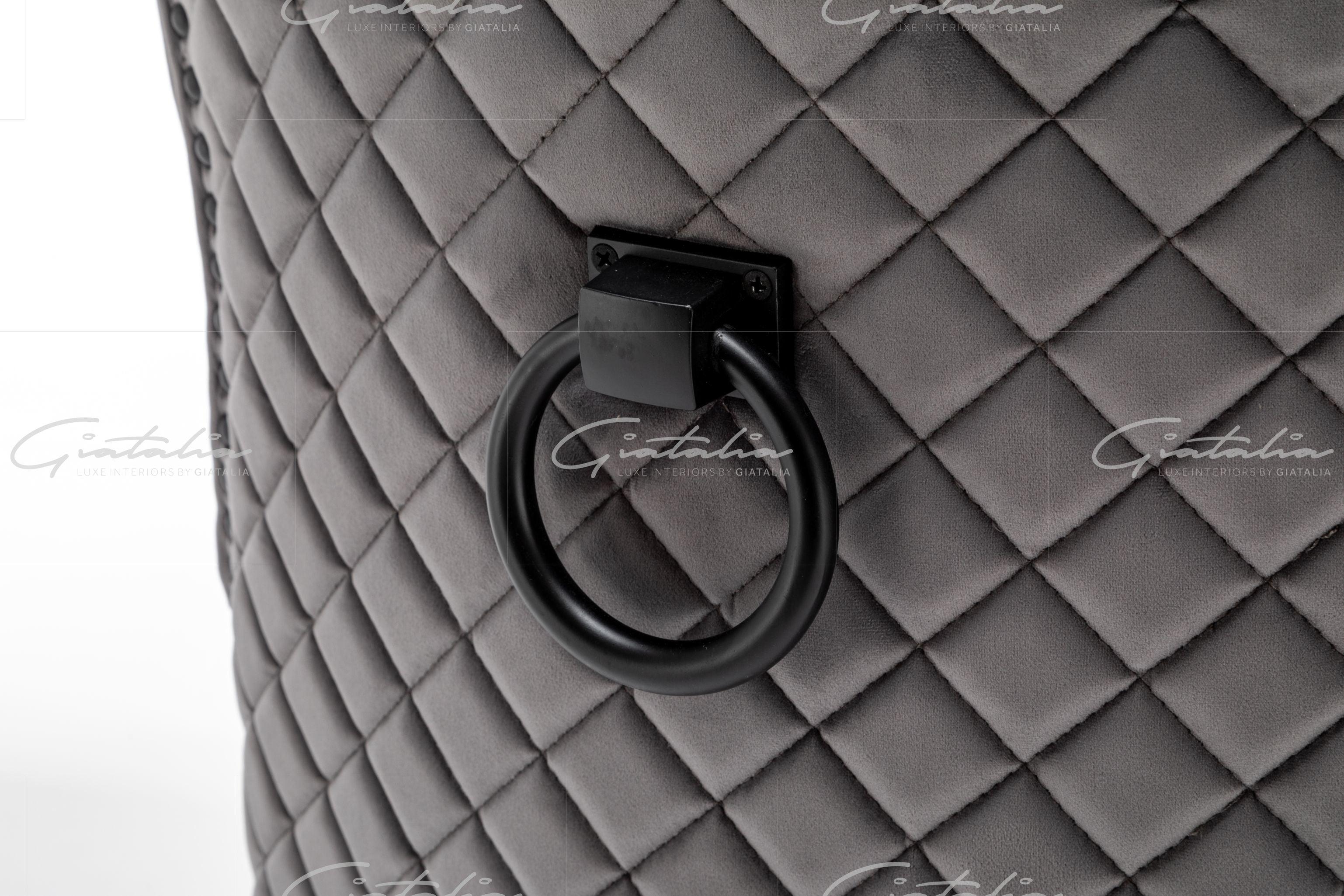 Cambridge Dark Grey French Plush Velvet Quilted Back Ring Dining Chair-Esme Furnishings