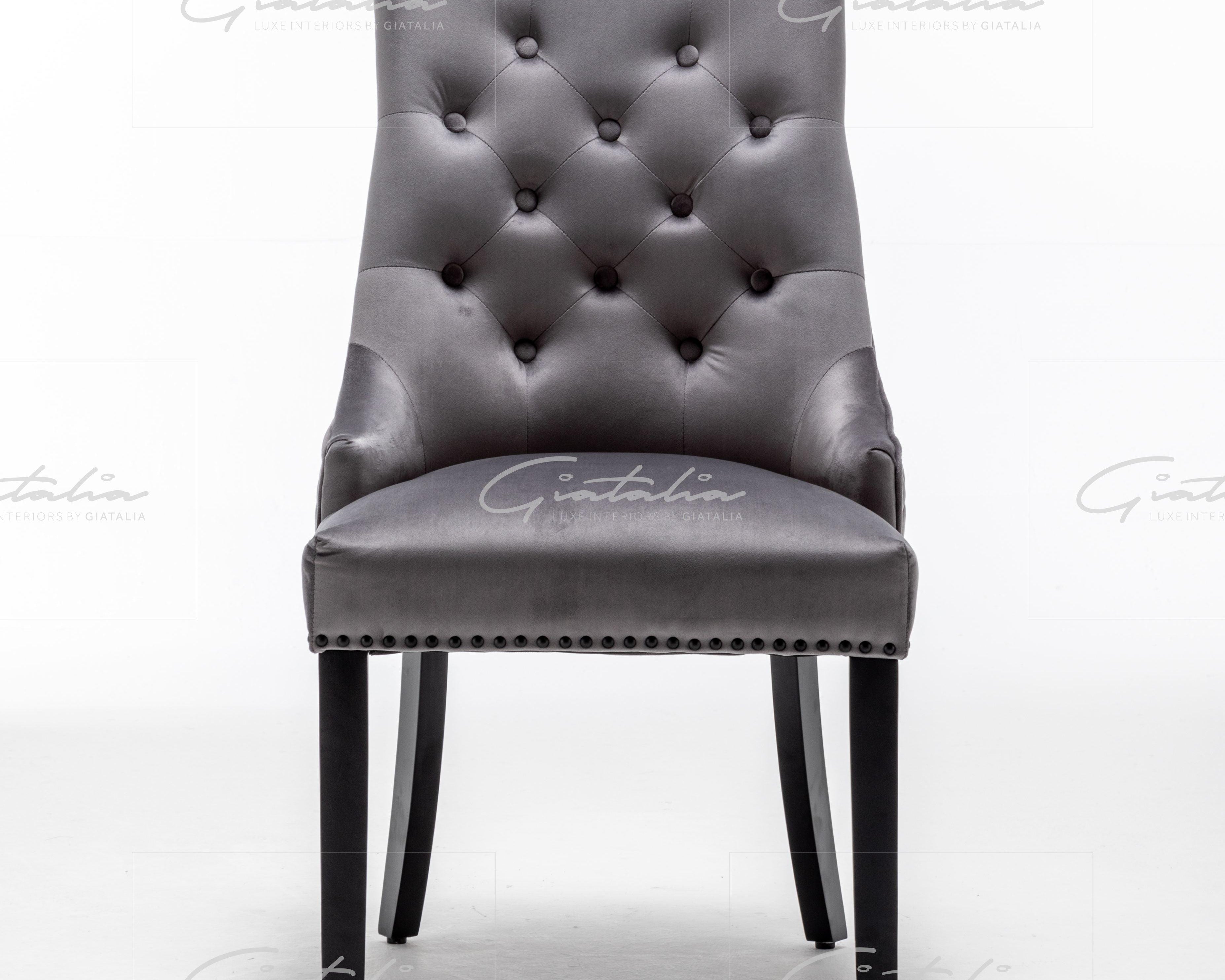 Cambridge Dark Grey French Plush Velvet Quilted Back Ring Dining Chair-Esme Furnishings