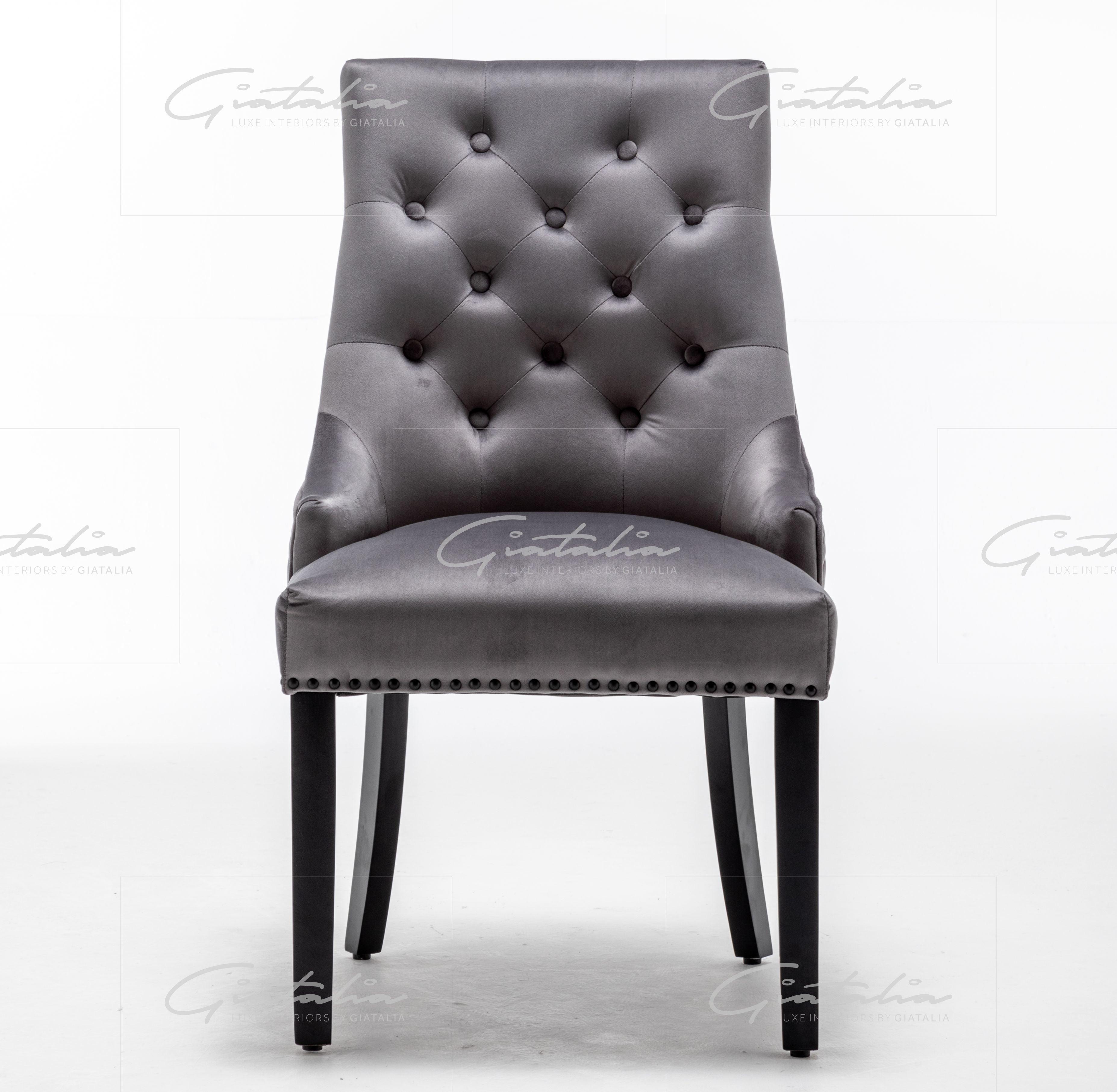 Cambridge Dark Grey French Plush Velvet Quilted Back Ring Dining Chair-Esme Furnishings