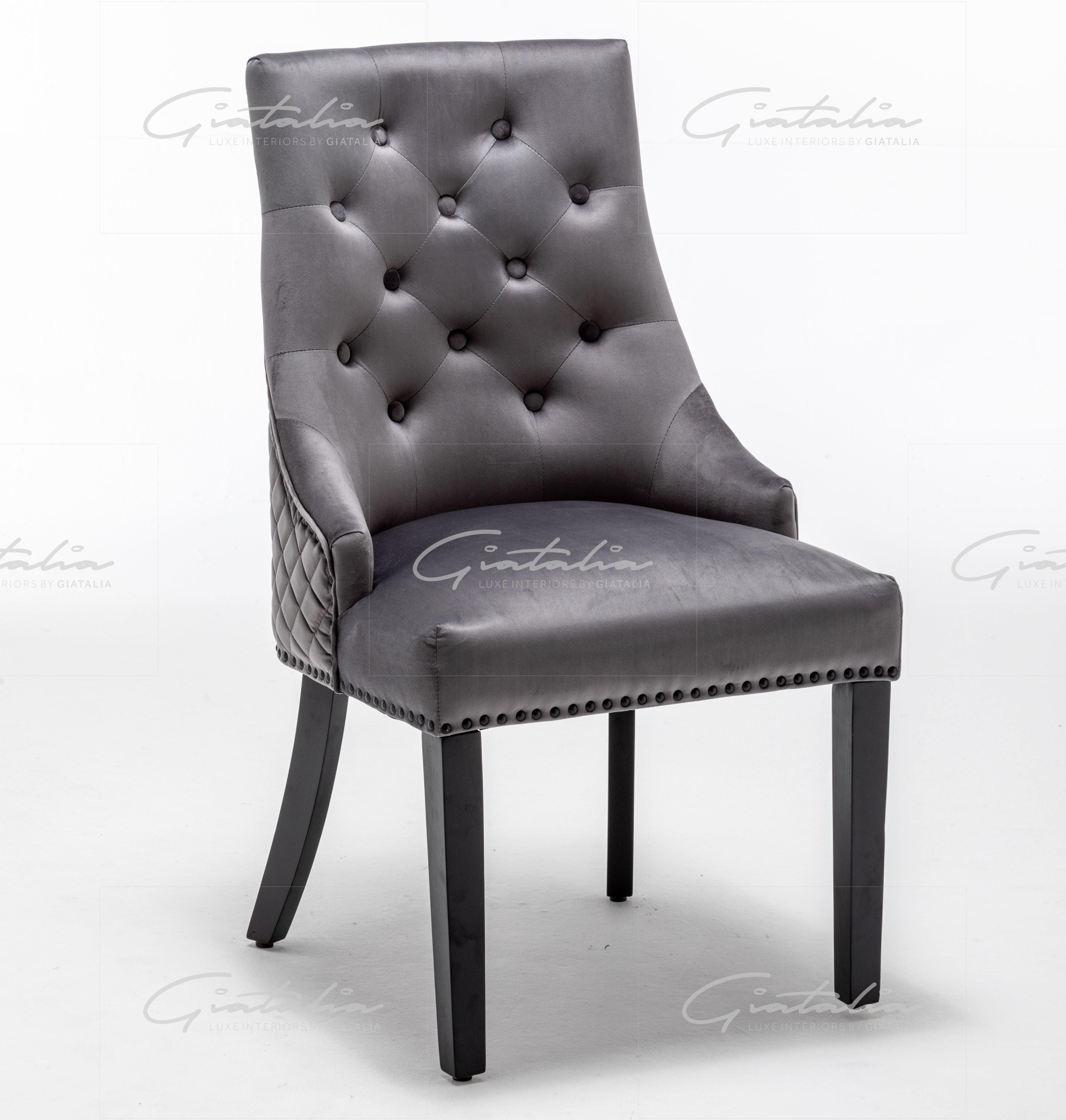 Cambridge Dark Grey French Plush Velvet Quilted Back Ring Dining Chair-Esme Furnishings