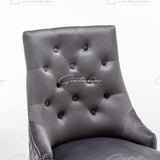 Cambridge Dark Grey French Plush Velvet Quilted Back Ring Dining Chair-Esme Furnishings