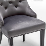 Cambridge Dark Grey French Plush Velvet Quilted Back Ring Dining Chair-Esme Furnishings