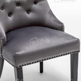 Cambridge Dark Grey French Plush Velvet Quilted Back Ring Dining Chair-Esme Furnishings
