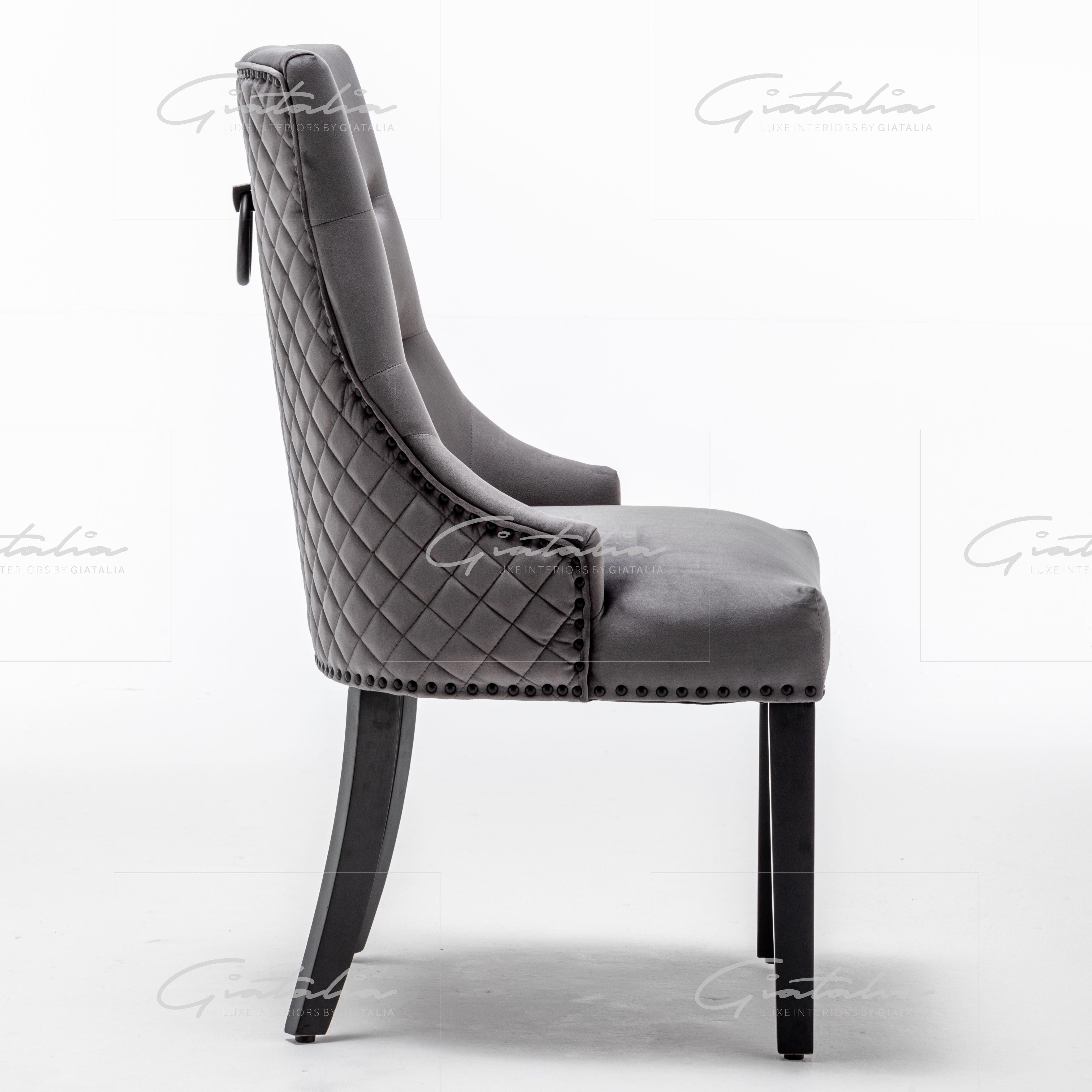 Cambridge Dark Grey French Plush Velvet Quilted Back Ring Dining Chair-Esme Furnishings