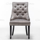 Cambridge Light Grey French Plush Velvet Quilted Back Ring Dining Chair-Esme Furnishings