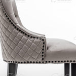 Cambridge Light Grey French Plush Velvet Quilted Back Ring Dining Chair-Esme Furnishings