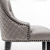 Cambridge Light Grey French Plush Velvet Quilted Back Ring Dining Chair-Esme Furnishings