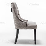 Cambridge Light Grey French Plush Velvet Quilted Back Ring Dining Chair-Esme Furnishings