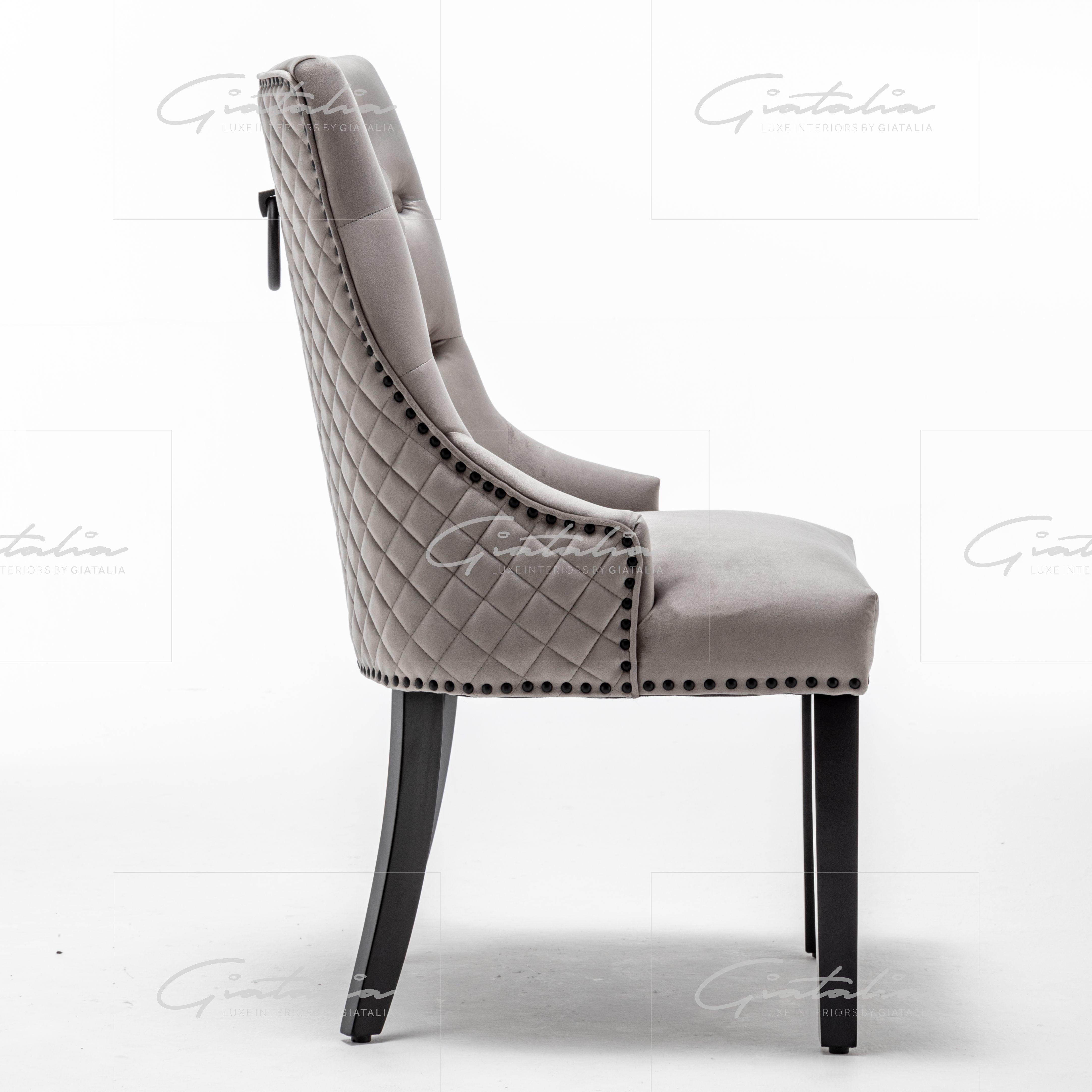 Cambridge Light Grey French Plush Velvet Quilted Back Ring Dining Chair-Esme Furnishings