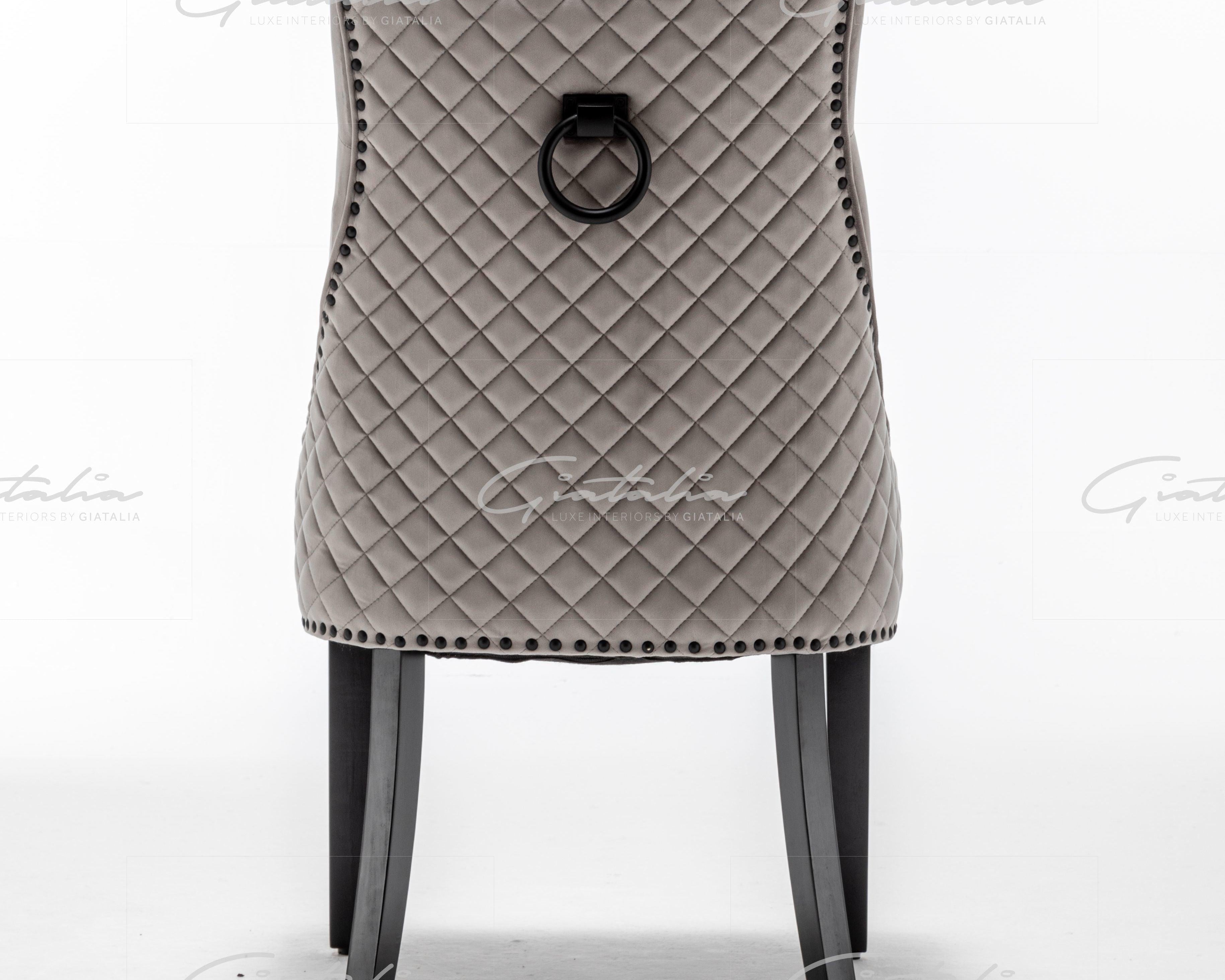 Cambridge Light Grey French Plush Velvet Quilted Back Ring Dining Chair-Esme Furnishings