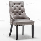 Cambridge Light Grey French Plush Velvet Quilted Back Ring Dining Chair-Esme Furnishings