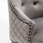 Cambridge Light Grey French Plush Velvet Quilted Back Ring Dining Chair-Esme Furnishings