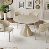 Casa Round 120cm Cappuccino & Travertine Ceramic Marble Dining Table