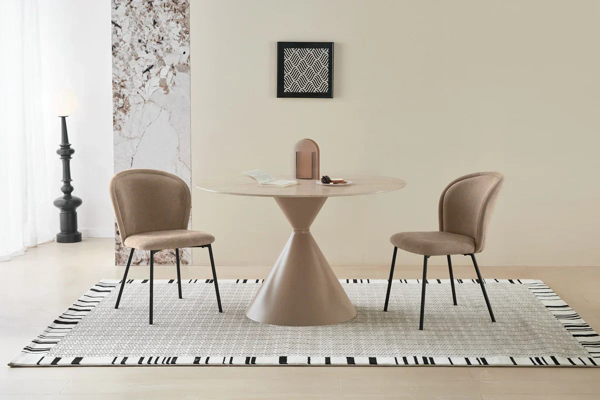 Casa Round 120cm Cappuccino & Travertine Ceramic Marble Dining Table