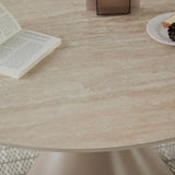 Casa Round 120cm Cappuccino & Travertine Ceramic Marble Dining Table