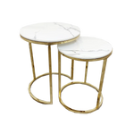 Cato Nest of 2 Tall Gold End Tables with Polar White Sintered Stone Tops-Esme Furnishings