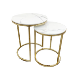 Cato Nest of 2 Tall Gold End Tables with Polar White Sintered Stone Tops-Esme Furnishings