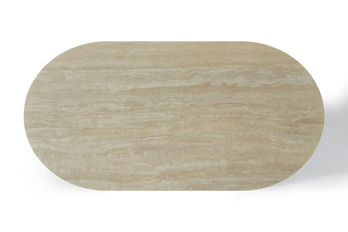 Celine 200cm Oval Ivory & Travertine Ceramic Marble Dining Table