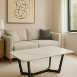 Lucien 120cm Ceramic White Coffee Table Black Legs