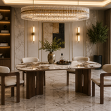 Isabella Oval 200cm Walnut & Pandora Ceramic Marble Dining Table With Clara Fabric Chairs