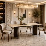 Almira 180cm Walnut & Travertine Ceramic Marble Dining Table With Bella Fabric Chairs