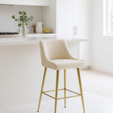 Milano Cream Ivory Ribbed Velvet Bar Stools Gold Legs