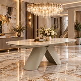 Nova 160-240cm Champagne Travertine Ceramic Marble Centre Extending Dining Table